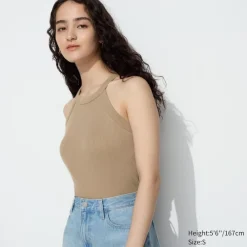 T-Shirts & Oberteile*UNIQLO Armelloses Geripptes Cropped Neckholder Bh-Top
