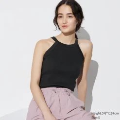 T-Shirts & Oberteile*UNIQLO Armelloses Geripptes Cropped Neckholder Bh-Top