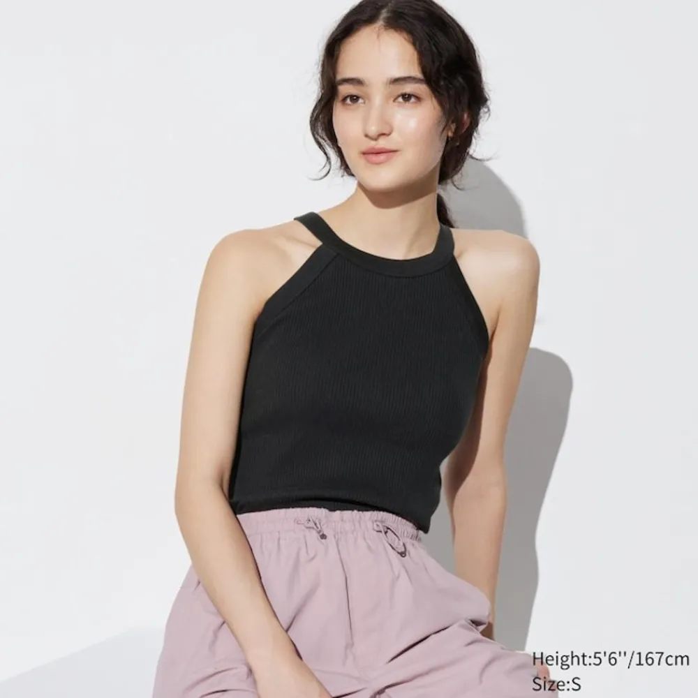 T-Shirts & Oberteile*UNIQLO Armelloses Geripptes Cropped Neckholder Bh-Top