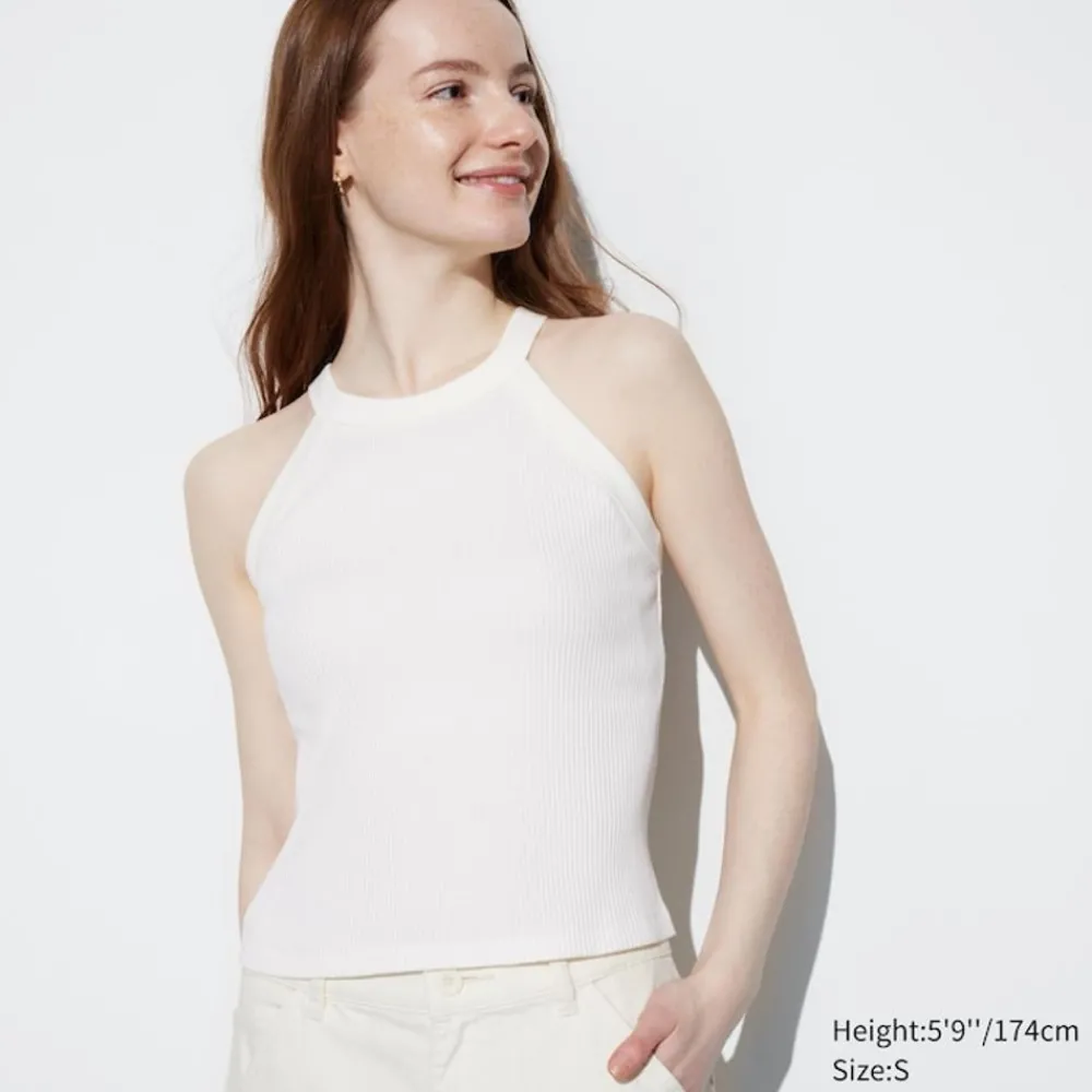 T-Shirts & Oberteile*UNIQLO Armelloses Geripptes Cropped Neckholder Bh-Top
