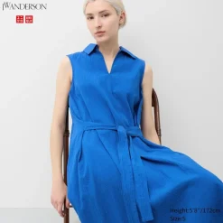 Kleider, Jumpsuits & Overalls*UNIQLO Armelloses Seersucker Kleid Mit Gurtel