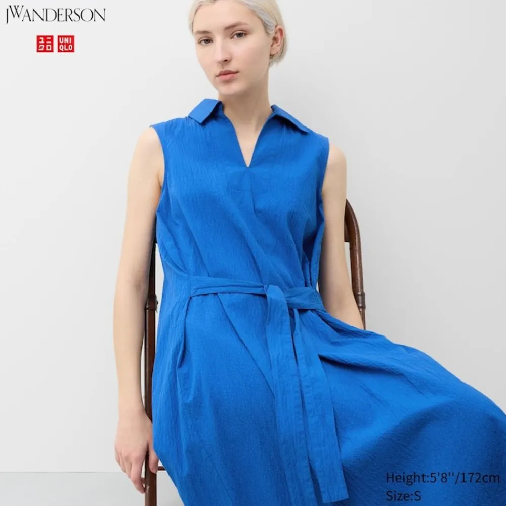 Kleider, Jumpsuits & Overalls*UNIQLO Armelloses Seersucker Kleid Mit Gurtel