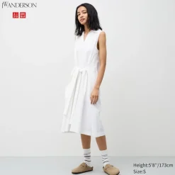 Kleider, Jumpsuits & Overalls*UNIQLO Armelloses Seersucker Kleid Mit Gurtel