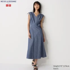 Kleider, Jumpsuits & Overalls*UNIQLO Armelloses Wickelkleid Blau