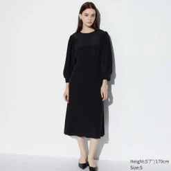 Kleider, Jumpsuits & Overalls*UNIQLO Ausgestelltes 3/4-Arm Kleid Schwarz