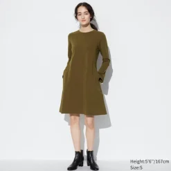 Kleider, Jumpsuits & Overalls*UNIQLO Ausgestelltes Baumwollmix Langarm Minikleid