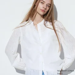 Hemden & Blusen*UNIQLO Baumwolle Langarm Bluse Mit Stickerei