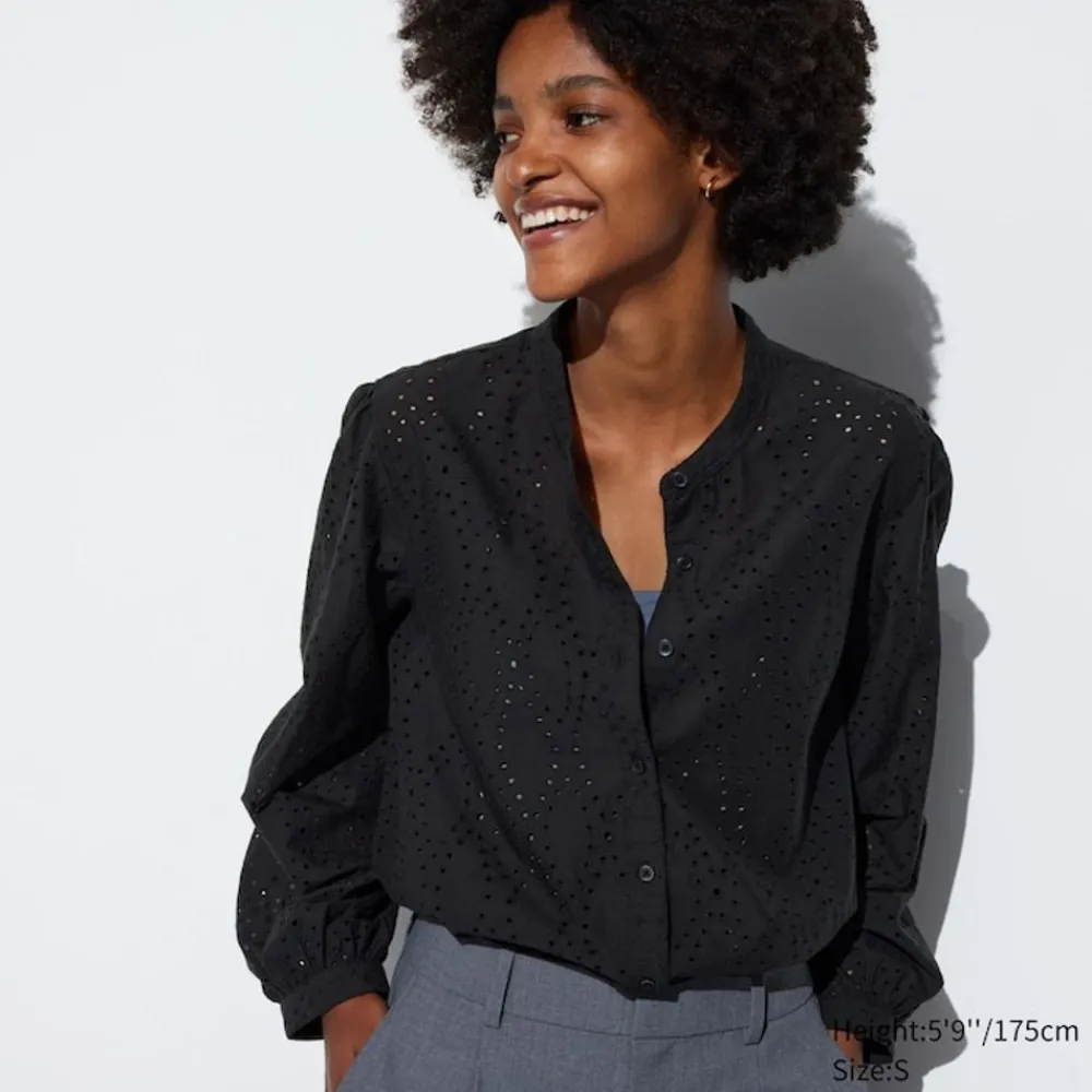 Hemden & Blusen*UNIQLO Baumwolle Langarm Bluse Mit Stickerei