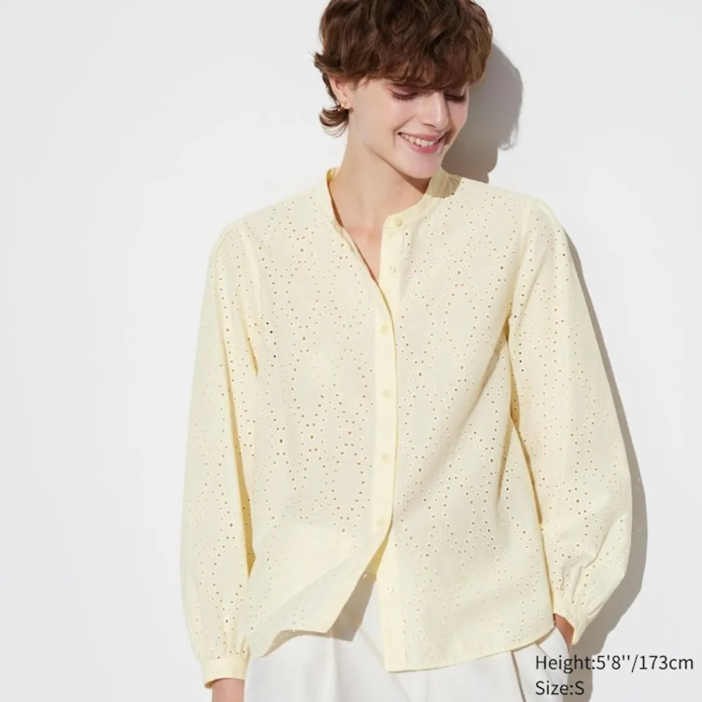 Hemden & Blusen*UNIQLO Baumwolle Langarm Bluse Mit Stickerei