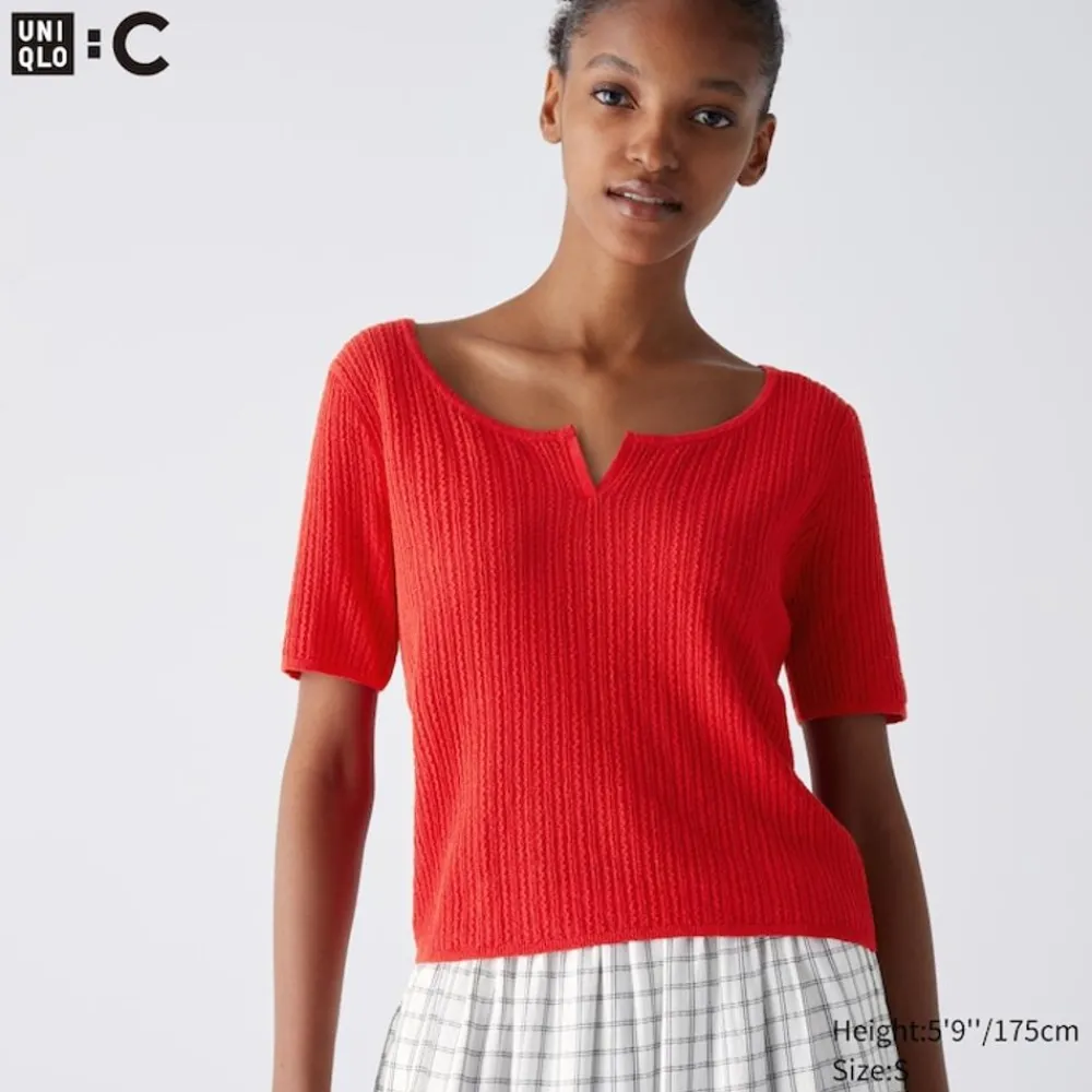 T-Shirts & Oberteile*UNIQLO Cropped Halbarm Pullover Mit Spitze Und Schlussellochausschnitt