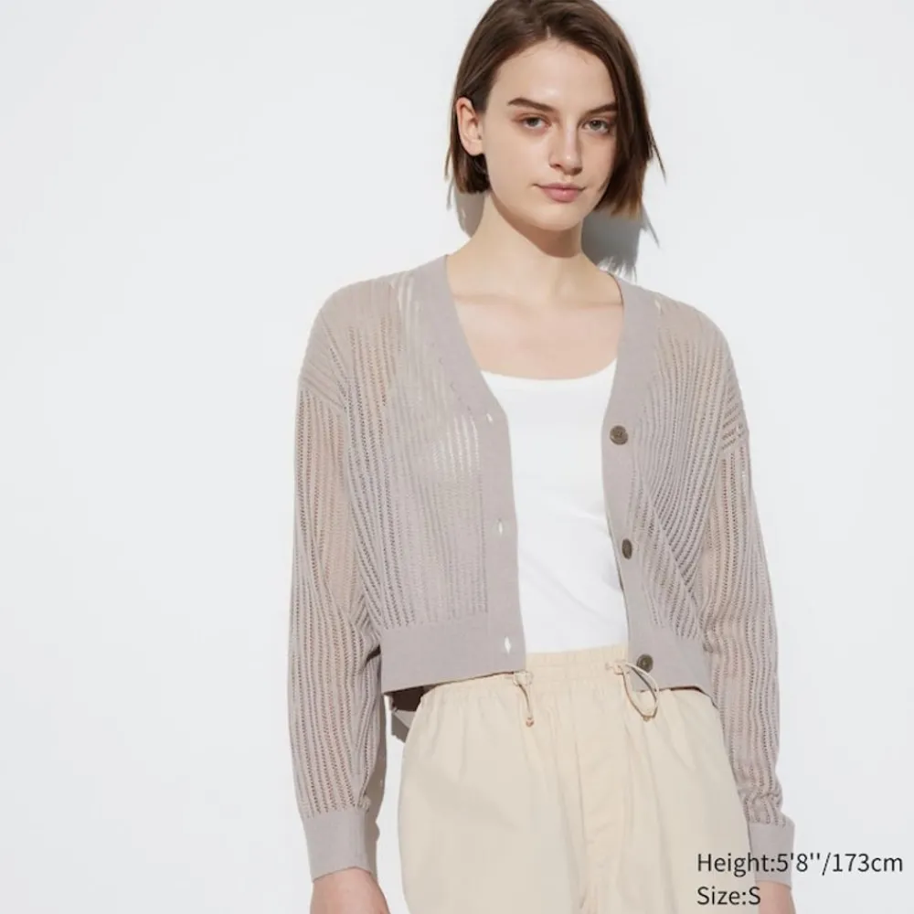 Pullover & Strickjacken*UNIQLO Cropped Mesh Strickjacke Mit V-Ausschnitt
