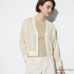 Pullover & Strickjacken*UNIQLO Cropped Mesh Strickjacke Mit V-Ausschnitt
