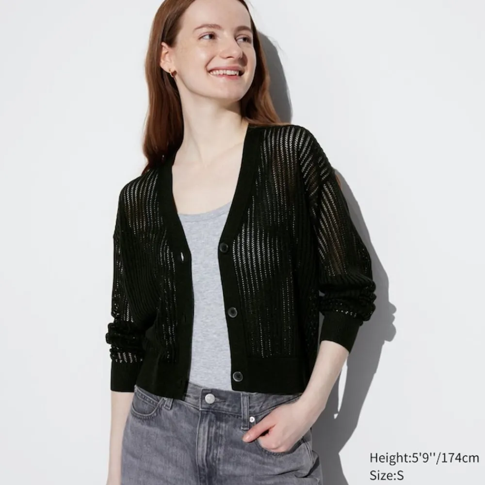 Pullover & Strickjacken*UNIQLO Cropped Mesh Strickjacke Mit V-Ausschnitt