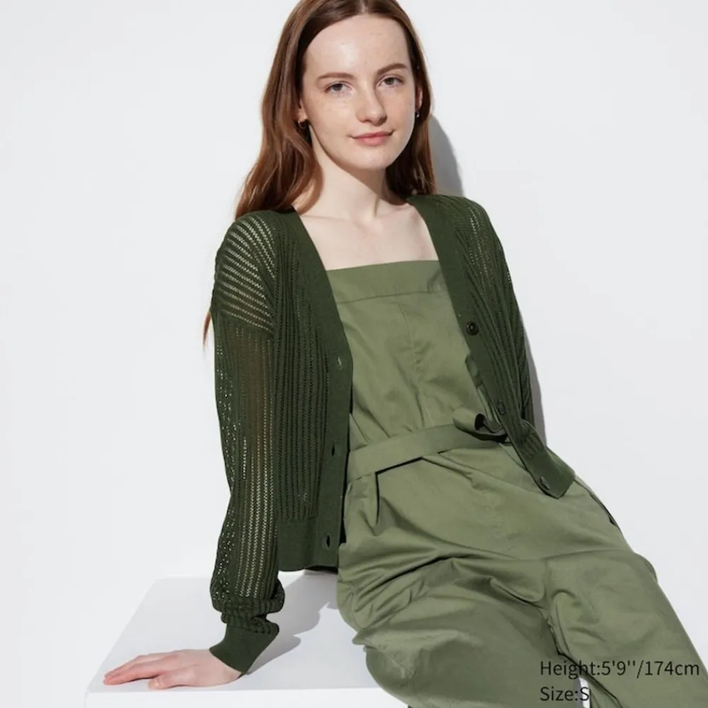 Pullover & Strickjacken*UNIQLO Cropped Mesh Strickjacke Mit V-Ausschnitt