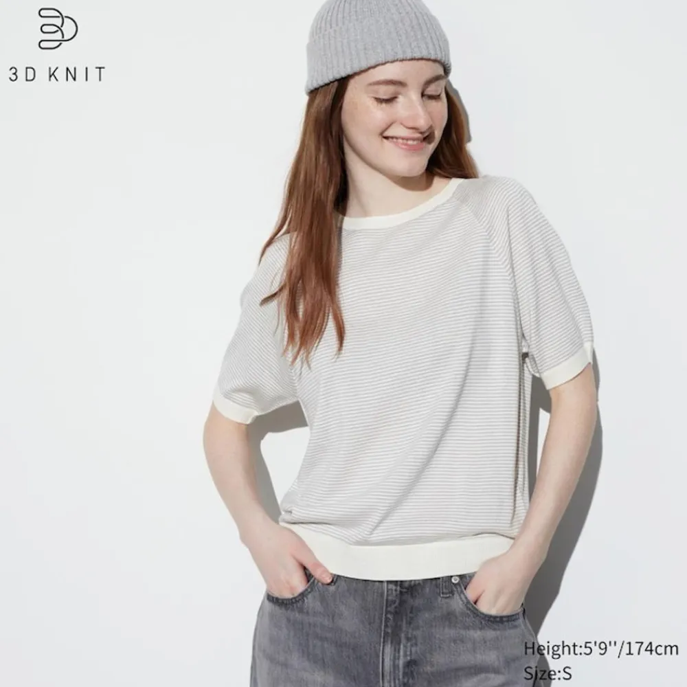 Pullover & Strickjacken*UNIQLO 3D Knit Nahtloser Gestreifter Halbarm Pullover (Maschinenwaschbar)