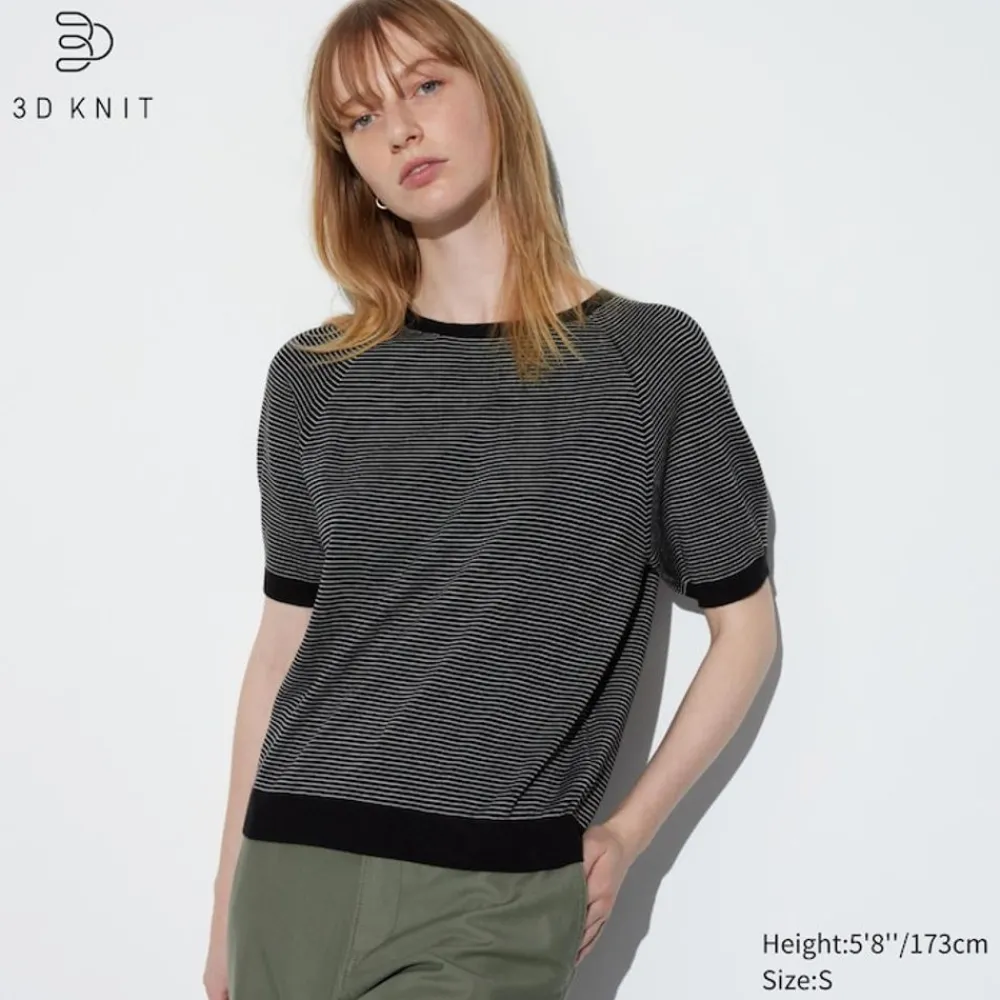 Pullover & Strickjacken*UNIQLO 3D Knit Nahtloser Gestreifter Halbarm Pullover (Maschinenwaschbar)