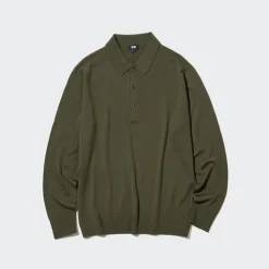 Poloshirts*UNIQLO 100 % Extra Feine Merinowolle Langarm Poloshirt