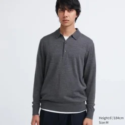 Poloshirts*UNIQLO 100 % Extra Feine Merinowolle Langarm Poloshirt