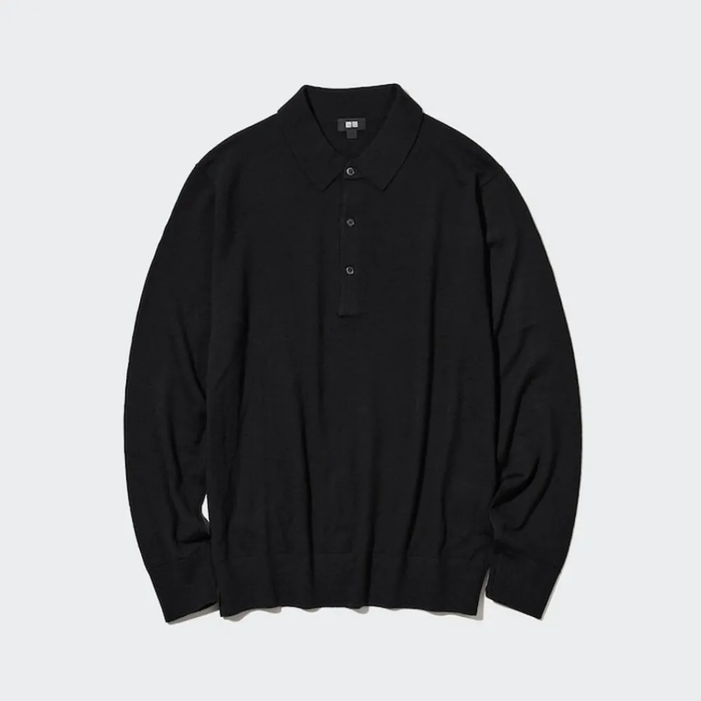 Poloshirts*UNIQLO 100 % Extra Feine Merinowolle Langarm Poloshirt