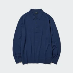 Poloshirts*UNIQLO 100 % Extra Feine Merinowolle Langarm Poloshirt