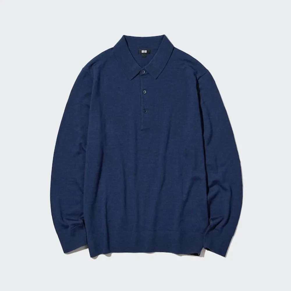 Poloshirts*UNIQLO 100 % Extra Feine Merinowolle Langarm Poloshirt