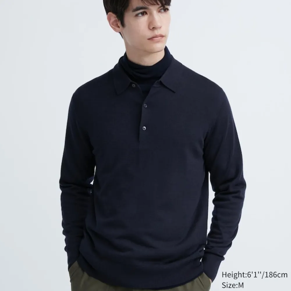 Poloshirts*UNIQLO 100 % Extra Feine Merinowolle Langarm Poloshirt