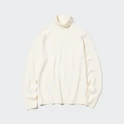Pullover & Strickjacken*UNIQLO 100 % Extra Feine Merinowolle Rollkragenpullover Grauweis