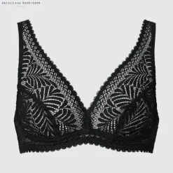 Bhs & Unterwäsche*UNIQLO Gemusterter Bugelloser Bh Mit Spitze Schwarz