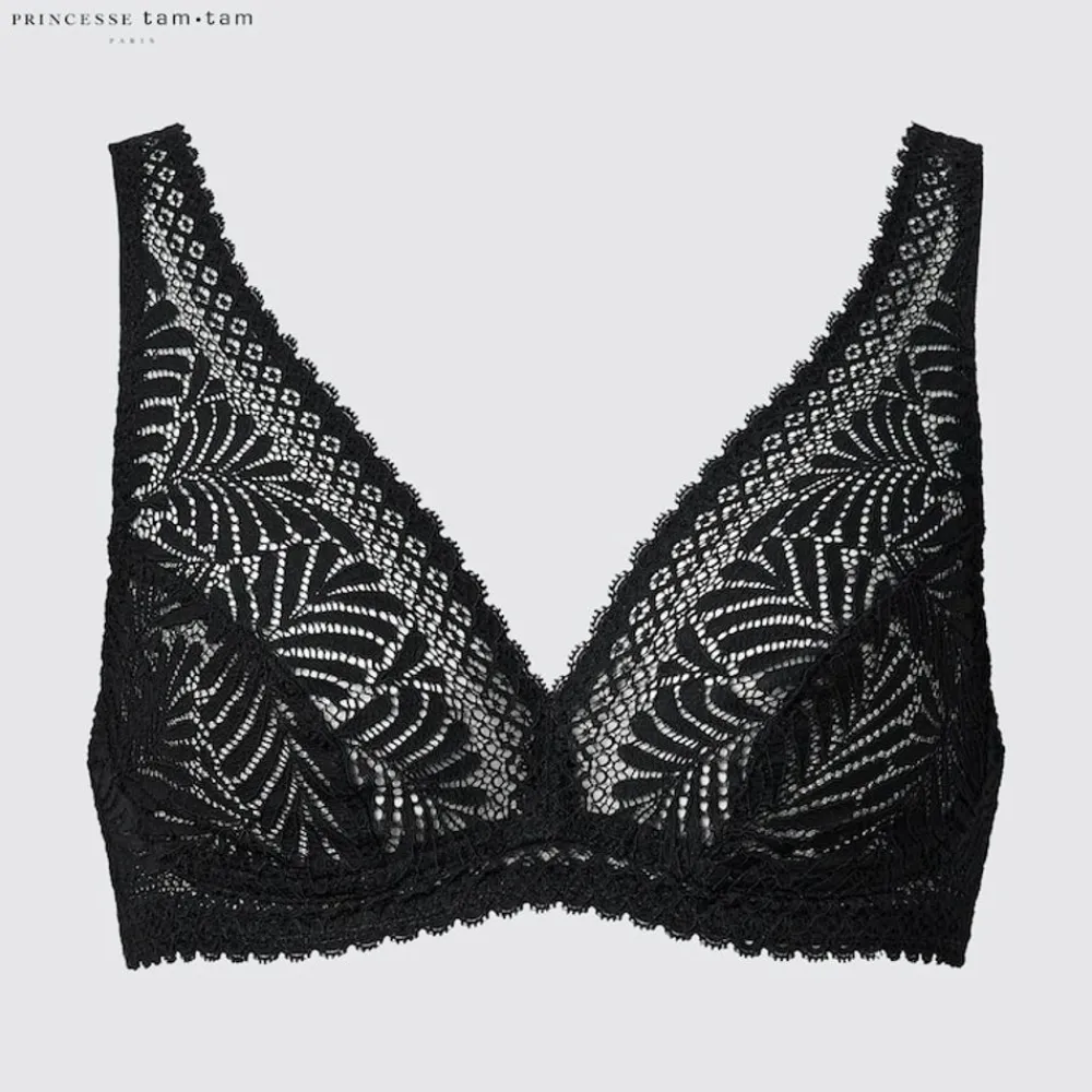Bhs & Unterwäsche*UNIQLO Gemusterter Bugelloser Bh Mit Spitze Schwarz