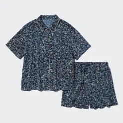 Loungewear & Pyjamas*UNIQLO Gemusterter Satin Kurzarm Pyjama Dunkelblau