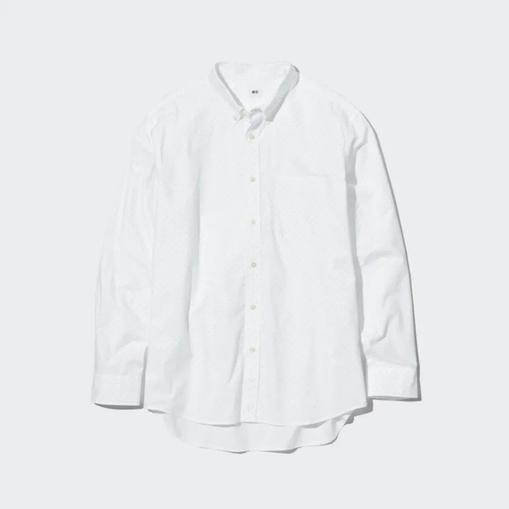 Hemden*UNIQLO Gemustertes Extra Feine Baumwolle Hemd Weis