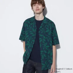 Hemden*UNIQLO Gemustertes Modal Baumwolle Kurzarm Hemd Mit Offenem Kragen
