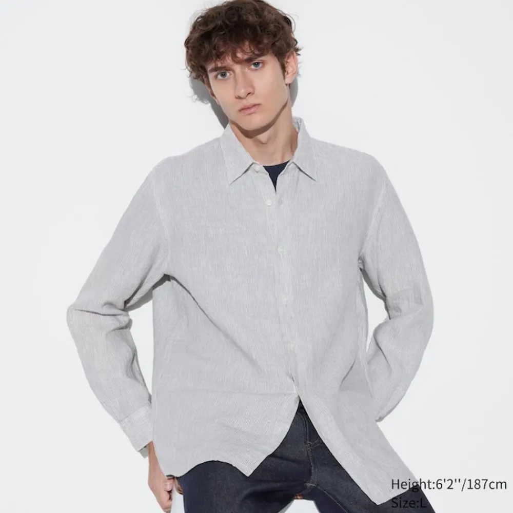 Hemden*UNIQLO Gemustertes 100 % Premium Leinen Hemd
