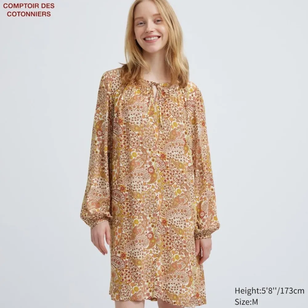 Kleider, Jumpsuits & Overalls*UNIQLO Gemustertes Viskose Langarm Kleid Braun