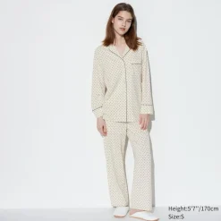 Loungewear & Pyjamas*UNIQLO Gepunkteter Airism Baumwolle Langarm Pyjama Natural