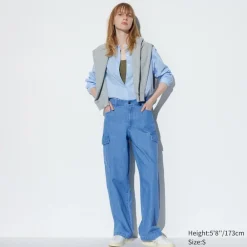 Jeans*UNIQLO Gerade Cargo Jeans (Wide Fit, Lang) Blau