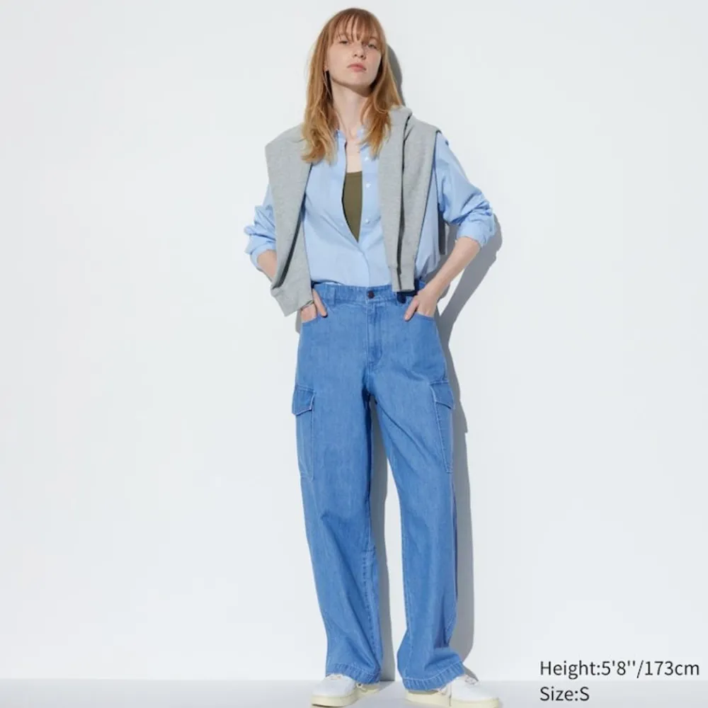Hosen, Leggings & Jogginghosen*UNIQLO Gerade Cargo Jeans (Wide Fit, Lang) Blau