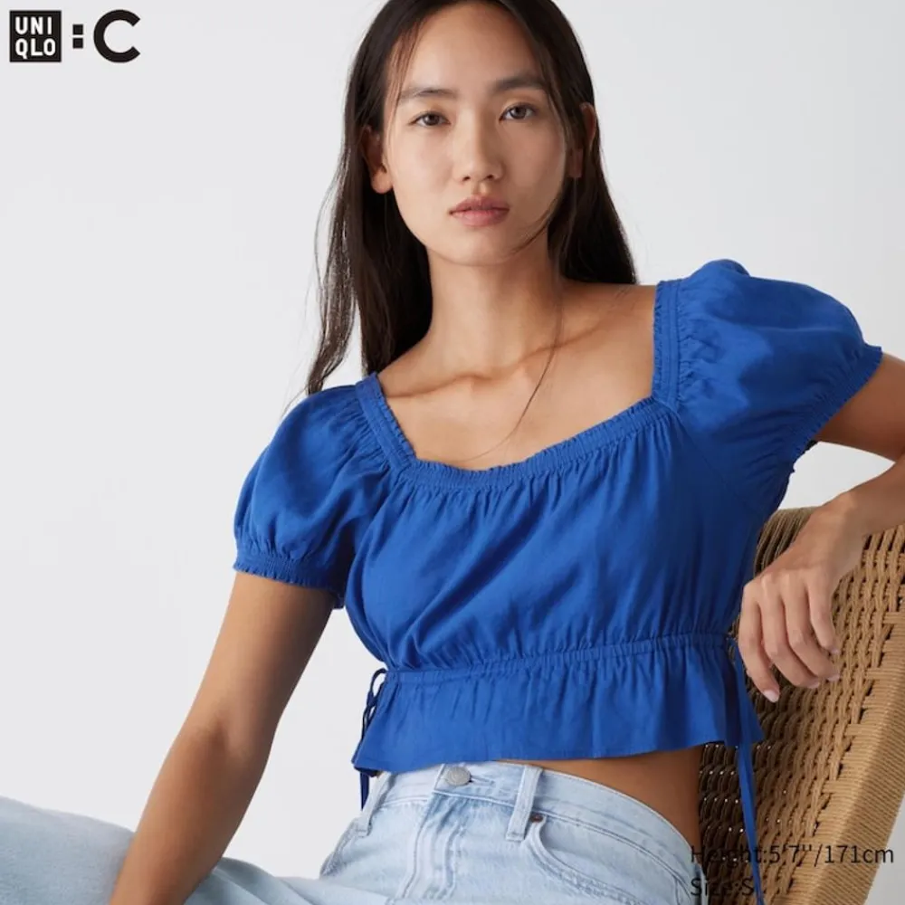 T-Shirts & Oberteile*UNIQLO Geraffte Cropped Kurzarm Bluse
