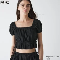 T-Shirts & Oberteile*UNIQLO Geraffte Cropped Kurzarm Bluse