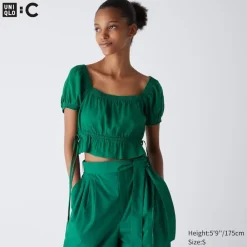 Hemden & Blusen*UNIQLO Geraffte Cropped Kurzarm Bluse
