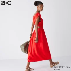 Kleider, Jumpsuits & Overalls*UNIQLO Gerafftes Kurzarm Kleid Mit Offenem Rucken