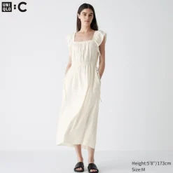 Kleider, Jumpsuits & Overalls*UNIQLO Gerafftes Kurzarm Kleid Mit Offenem Rucken