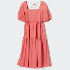 Kleider, Jumpsuits & Overalls*UNIQLO Gerafftes Leinenmix Kleid Mit Weiten Armeln
