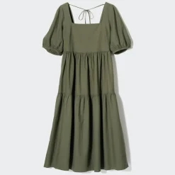 Kleider, Jumpsuits & Overalls*UNIQLO Gerafftes Leinenmix Kleid Mit Weiten Armeln