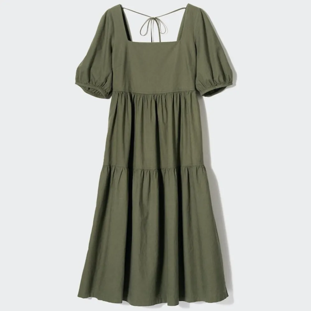 Kleider, Jumpsuits & Overalls*UNIQLO Gerafftes Leinenmix Kleid Mit Weiten Armeln