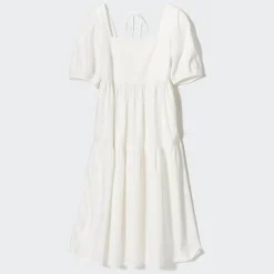 Kleider, Jumpsuits & Overalls*UNIQLO Gerafftes Leinenmix Kleid Mit Weiten Armeln