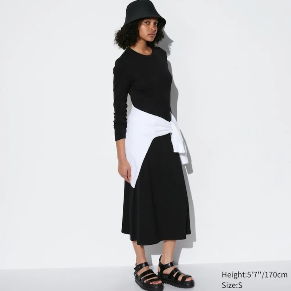 Kleider, Jumpsuits & Overalls*UNIQLO Geripptes Ausgestelltes 3/4-Arm Kleid
