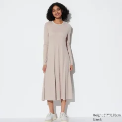 Kleider, Jumpsuits & Overalls*UNIQLO Geripptes Ausgestelltes 3/4-Arm Kleid