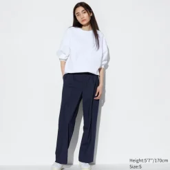 Hosen, Leggings & Jogginghosen*UNIQLO Gestreifte Bundfaltenhose (Wide Fit) Dunkelblau