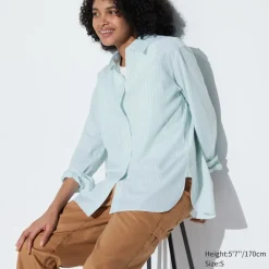 Hemden & Blusen*UNIQLO Gestreifte Extra Feine Baumwolle Langarm Bluse